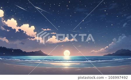 夢幻般的星空和海灘的插圖 108997492