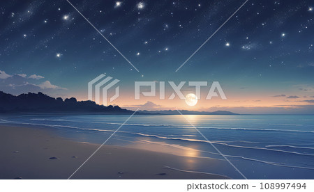夢幻般的星空和海灘的插圖 夢幻般的星空和海灘的插圖 108997494