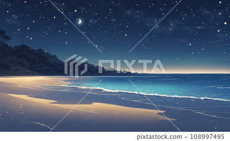 Illustration of a fantastic starry sky and beach 108997495