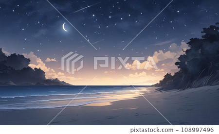 Illustration of a fantastic starry sky and beach 108997496