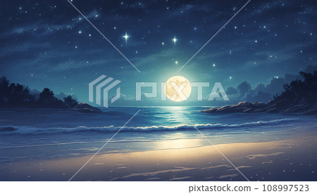 夢幻般的星空和海灘的插圖 夢幻般的星空和海灘的插圖 108997523