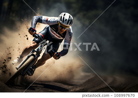 Cyclist riding on a dirt road 108997670