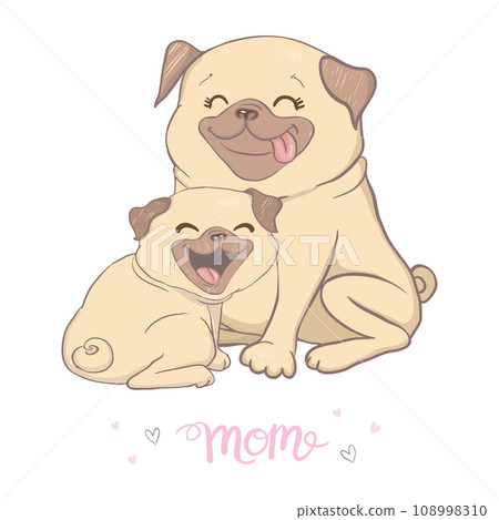 Happy Mother's day Pug Mom , Dogs mom and baby , Cute animals for Mother's Day. Cute collection of animals with hearts. Valentine's day concept. Vector illustration of cute animals isolated cartoon Happy Mother's day Pug Mom , Dogs mom and baby , Cute animals for Mother's Day. Cute collection of animals with hearts. Valentine's day concept. Vector illustration of cute animals isolated cartoon 108998310