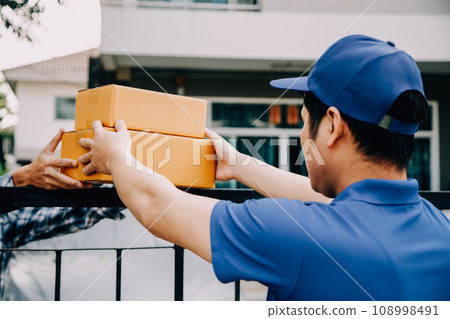 Business woman start up small business entrepreneur SME success .freelance woman working at home with Online Parcel delivery. SME and packaging deliveryconcept Business woman start up small business entrepreneur SME success .freelance woman working at home with Online Parcel delivery. SME and packaging deliveryconcept 108998491