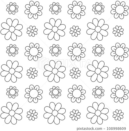 Vector seamless pattern of groovy outline flowers Vector seamless pattern of groovy outline flowers 108998609