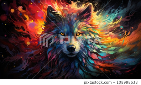 style surrealism, psychedelic wolf 108998638