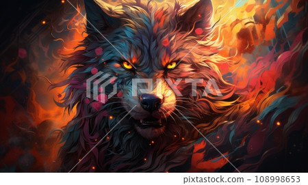 style surrealism, psychedelic wolf 108998653