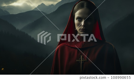 nun at night in the monastery. 108998655