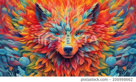 style surrealism, psychedelic wolf 108998662
