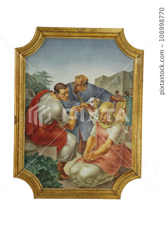 Scenes from the life of St. Eustache, painting on the ceiling of the Catholic Church Saint Eustache in Dobrota, Montenegro Scenes from the life of St. Eustache, painting on the ceiling of the Catholic Church Saint Eustache in Dobrota, Montenegro 108998770