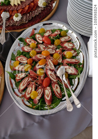 Classic Croatian starter plate with fine Croatian ham and cheese Classic Croatian starter plate with fine Croatian ham and cheese 108998824