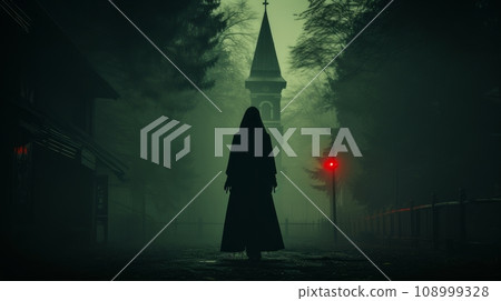 nun at night in the monastery. nun at night in the monastery. 108999328