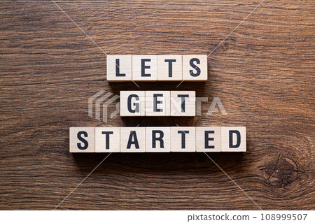 Lets get started - word concept on building blocks, text 108999507