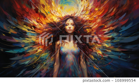 angel in multi-colored rays 108999554