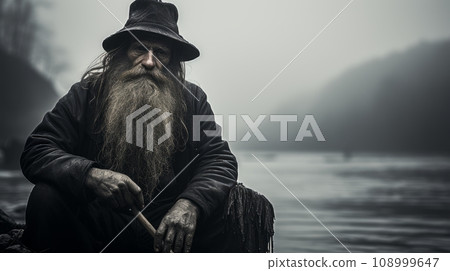 bw man by the water bw man by the water 108999647
