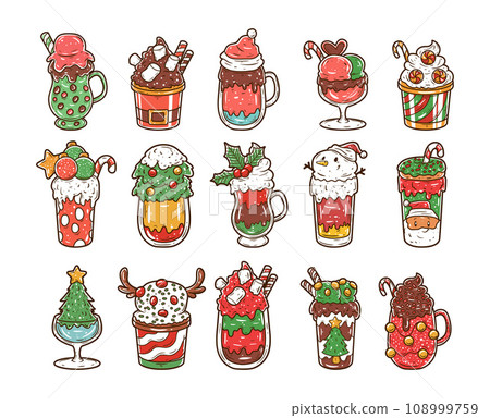 Set of christmas milkshake drinks with hand-drawn illustration 108999759