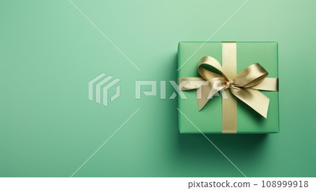 Christmas decorations on green blue background, top view with space for text Christmas decorations on green blue background, top view with space for text 108999918