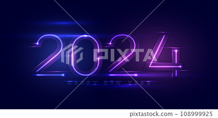 Happy new year. Neon lights numbers 2024. Concept for 2024 new year celebration. Pattern for banner, poster, greeting and new year 2024. Vector EPS10. 108999925