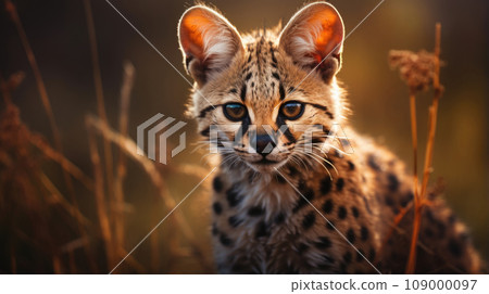 Graceful serval hunting in its natural African grassland habitat Graceful serval hunting in its natural African grassland habitat 109000097