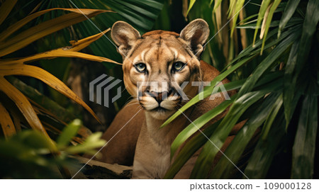 Rare Florida cougar resting in pristine wilderness 109000128