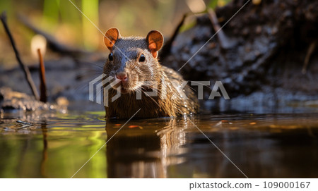 agouti roams in natural habitat, exuding curiosity and grace 109000167