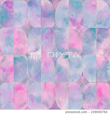 Watercolor stained glass window. Seamless abstract pattern Watercolor stained glass window. Seamless abstract pattern 109000788