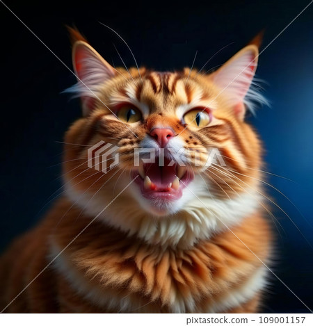 portrait of a beautiful long-haired cat, the cat meows, opens its mouth portrait of a beautiful long-haired cat, the cat meows, opens its mouth 109001157