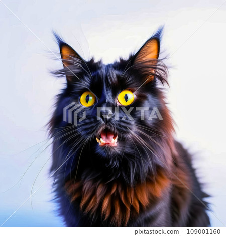 funny portrait of a british longhair cat looking shocked or surprised 109001160