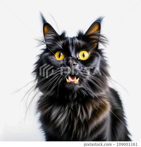 funny portrait of a british longhair cat looking shocked or surprised 109001161