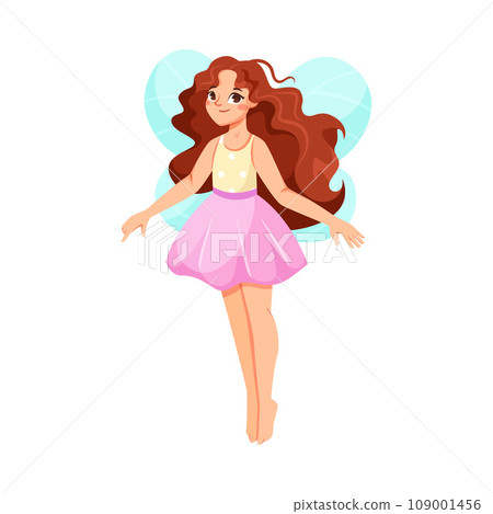 Beautiful Fairy and Pixie in Pink Dress with Wings Vector Illustration Beautiful Fairy and Pixie in Pink Dress with Wings Vector Illustration 109001456