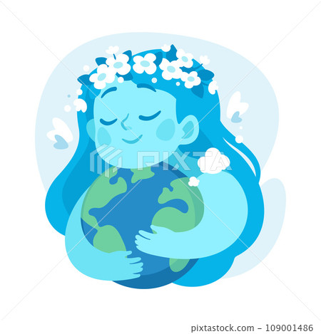 Ecology with Girl Character Embrace Earth Globe Enjoy Sustainable Lifestyle Vector Illustration 109001486