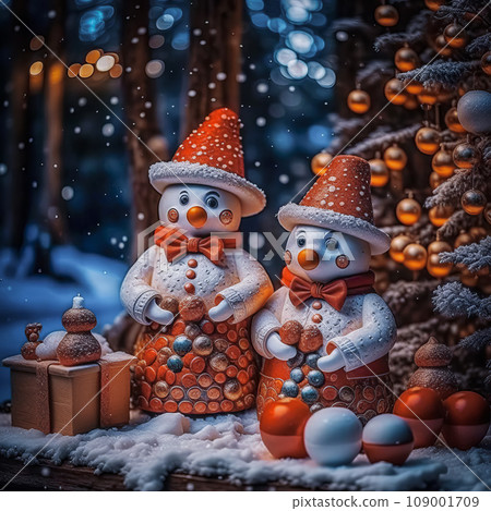 New Year composition with cute snowmen, New Year card New Year composition with cute snowmen, New Year card 109001709