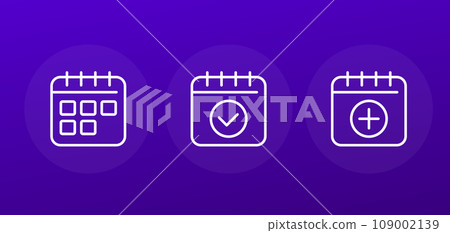 calendar and schedule line icons, vector 109002139