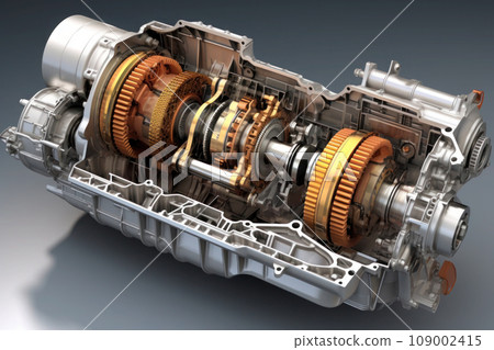Part of transmission gearbox. Mechanism with cogwheels. Generative AI 109002415