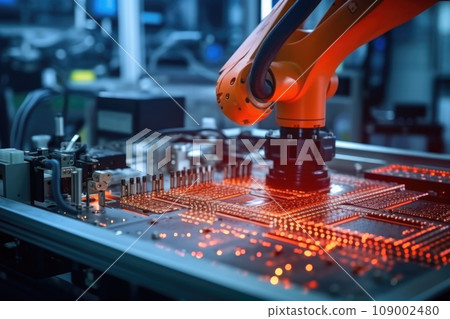 Automatic assembly line for electronics production. Generative AI 109002480