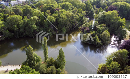 Amazing Drone point of view to auto road Park of Edmond de Rothschild. (stunning nature) . Amazing Drone point of view to auto road Park of Edmond de Rothschild. (stunning nature) . 109003517