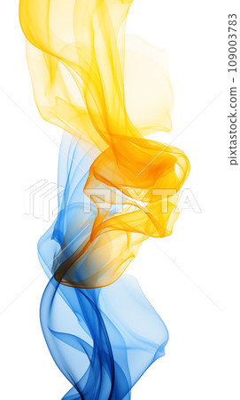 Abstract yellow and blue smoke on white background. 109003783