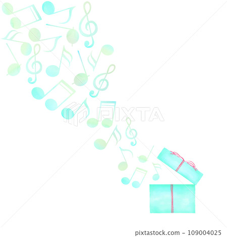 從禮品盒中溢出的音符的有趣插圖。 從禮品盒中溢出的音符的有趣插圖。 109004025