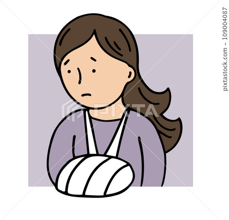 Woman with a cast on a broken arm Woman with a cast on a broken arm 109004087
