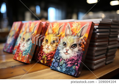 Idea for gift notepads or presents with Easter bunny plant design and flowers 109004104