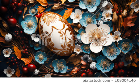 Happy Easter greeting card, art nouveau design with beautiful floral design Happy Easter greeting card, art nouveau design with beautiful floral design 109004140