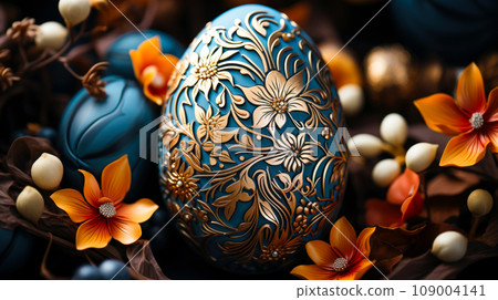 Easter egg in art nouveau style and floral design, idea for postcard for Easter holidays Easter egg in art nouveau style and floral design, idea for postcard for Easter holidays 109004141