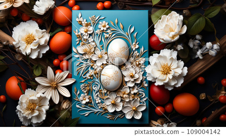 Easter card in art nouveau style with beautiful floral design, idea for background Easter card in art nouveau style with beautiful floral design, idea for background 109004142