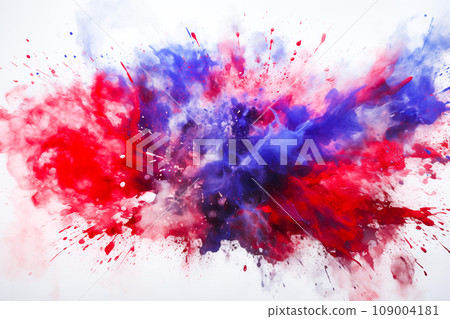 Watercolor painting of Holi powder paint splatter in UK flag colors, on light gray background, paint explosion idea for photo background Watercolor painting of Holi powder paint splatter in UK flag colors, on light gray background, paint explosion idea for photo background 109004181