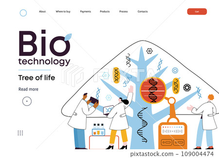 Bio Technology, Tree of life - modern flat vector concept illustration of scientists observing the tree, whose leaves represent various types of DNA. Metaphor of genetic research and diversity of life Bio Technology, Tree of life - modern flat vector concept illustration of scientists observing the tree, whose leaves represent various types of DNA. Metaphor of genetic research and diversity of life 109004474