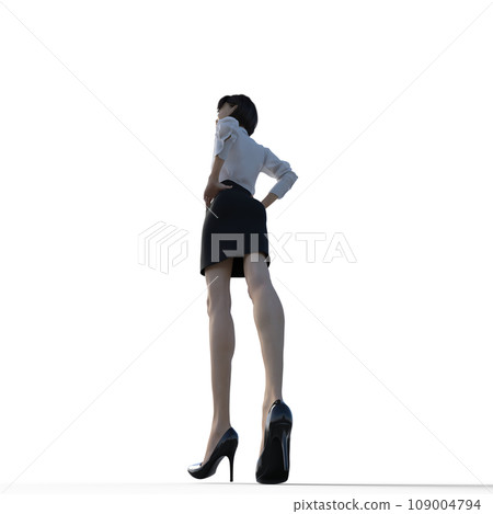 行走的商務女性制服燙髮3DCG插畫素材 行走的商務女性制服燙髮3DCG插畫素材 109004794