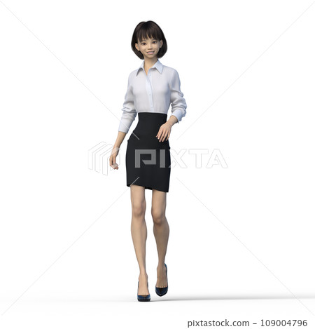 行走的商務女性制服燙髮3DCG插畫素材 行走的商務女性制服燙髮3DCG插畫素材 109004796