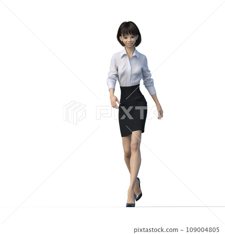 行走的商務女性制服燙髮3DCG插畫素材 行走的商務女性制服燙髮3DCG插畫素材 109004805