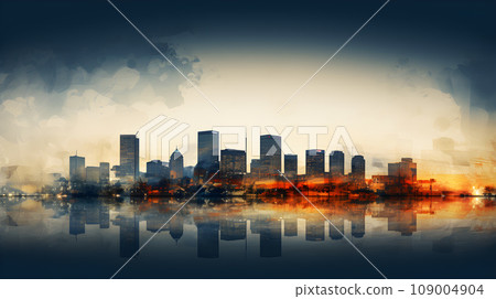colored abstract city skyline with reflection - modern digital painting - generative AI colored abstract city skyline with reflection - modern digital painting - generative AI 109004904