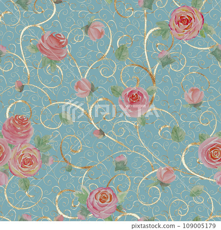 Watercolor roses flowers. Beautiful floral seamless pattern. 109005179
